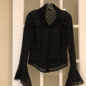 Black lace button down shirt